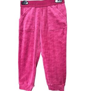 VTG Y2K Juicy Couture Velour Monogram Print Jogger Pants Bright Pink Logo Kid 2T